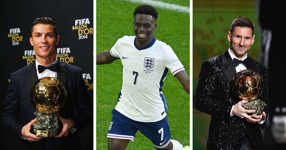 L to R: Cristiano Ronaldo, Bukayo Saka and Lionel Messi (All images sourced from Getty)