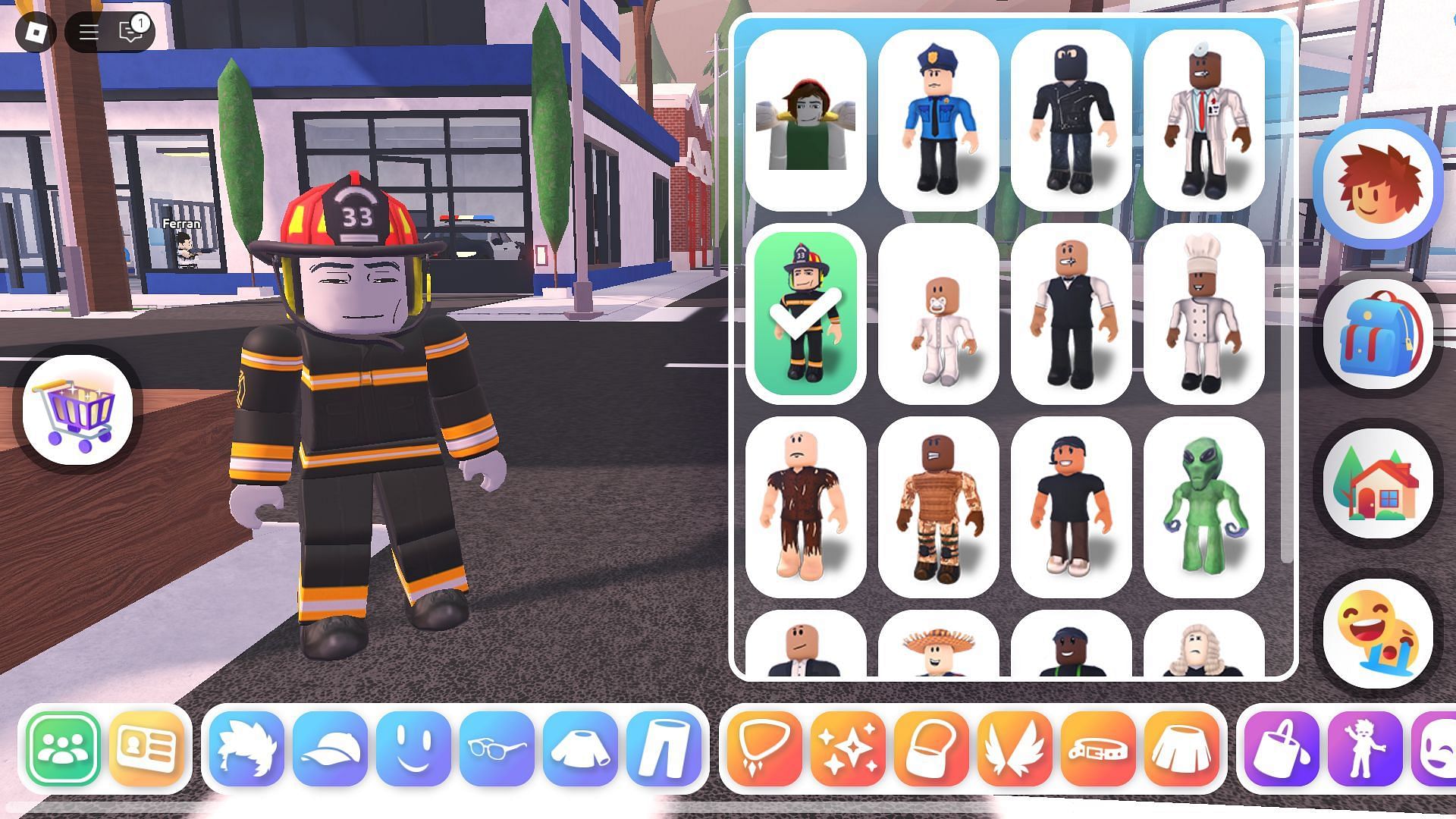 Character customization UI (Image via Roblox)