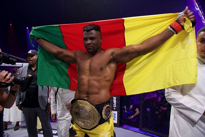 Photos: Francis Ngannou rocks Cameroon jersey with Vinicius Jr's name at the back, sends an 'impatient' invitation to the Brazilian soccer star