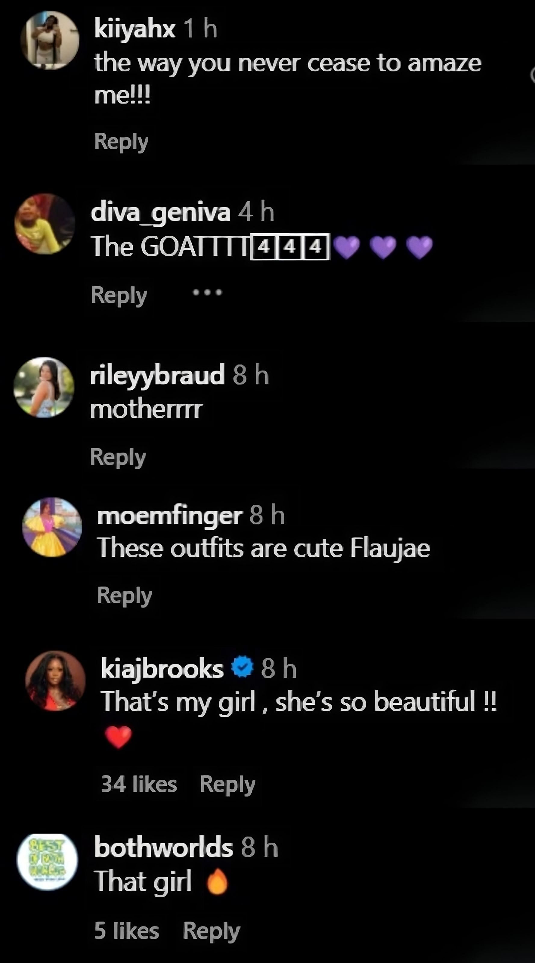 Flau&rsquo;jae Johnson&rsquo;s mom and fans comments of her post (Picture Credit: Instagram)