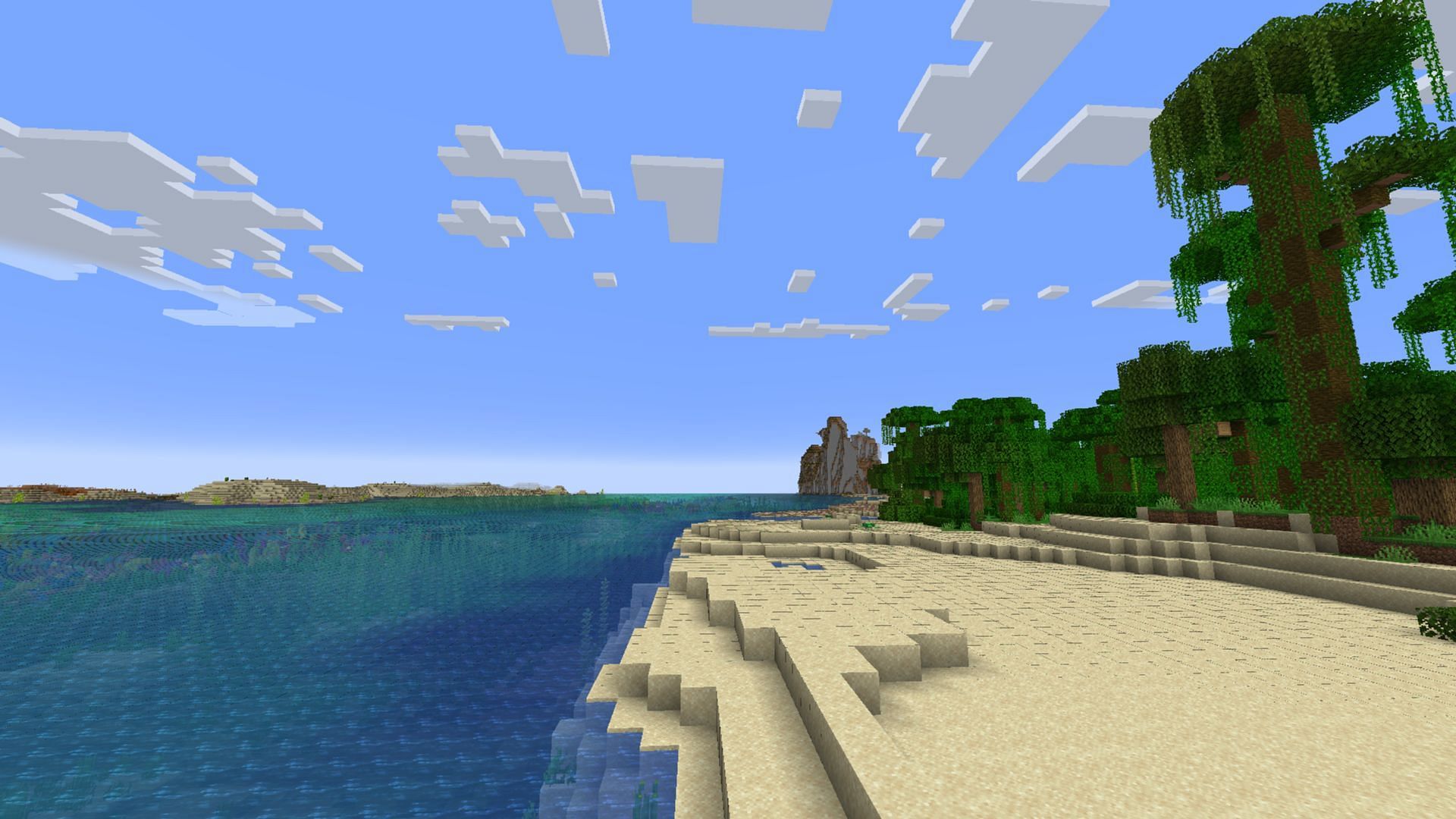 The proximity of resources makes this one of the best Minecraft 1.21 beach seeds(Image via Mojang Studios)