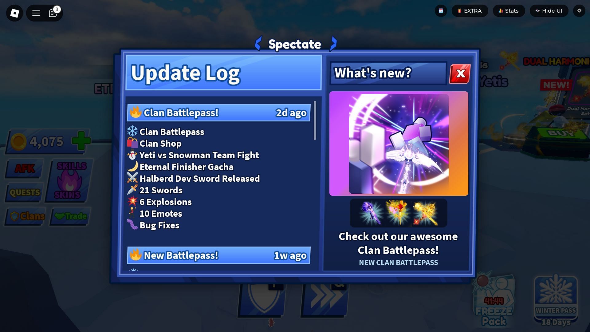 In-game update log (Image via Roblox)