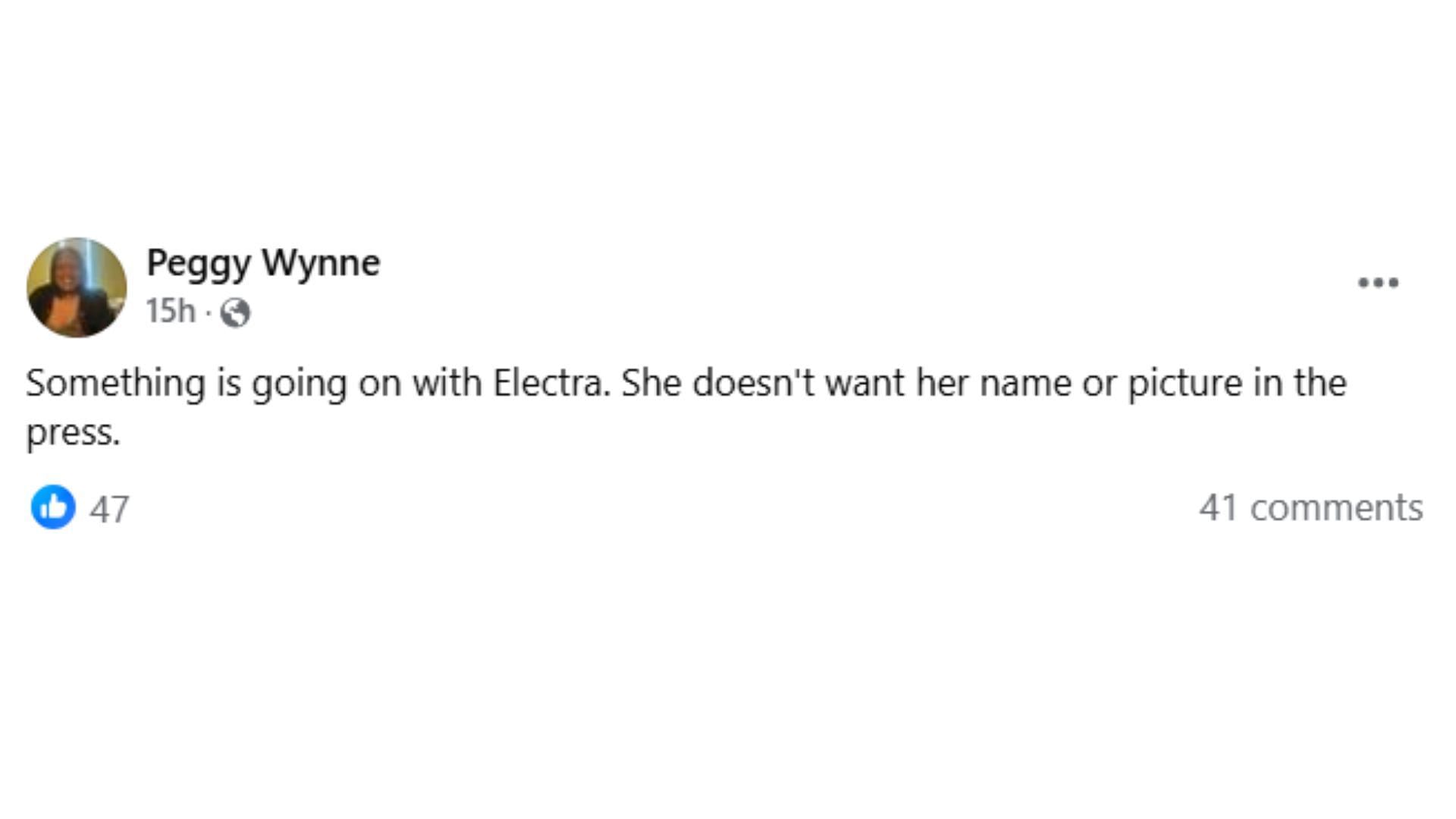 Fan post on Electra&#039;s stalker (Image via Facebook/@TheBoldandTheBeautiful)