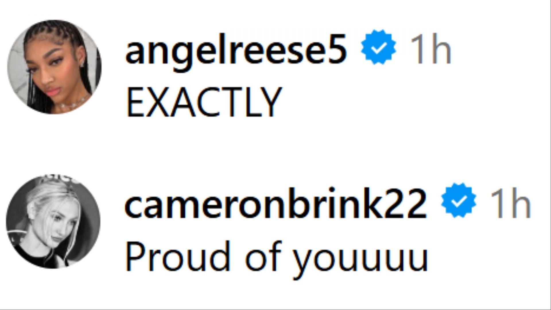 Angel Reese and Cameron Brink comment on Hailey Van Lith&#039;s IG post. (Photo: Screengrabbed from HVL&#039;s IG post comment section)