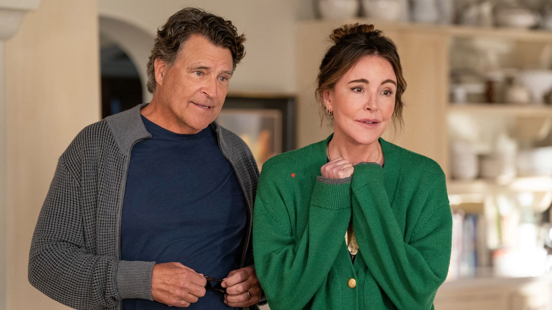 Christa Miller as Liz &amp; Ted McGinley as Derek (Image via Apple TV+)