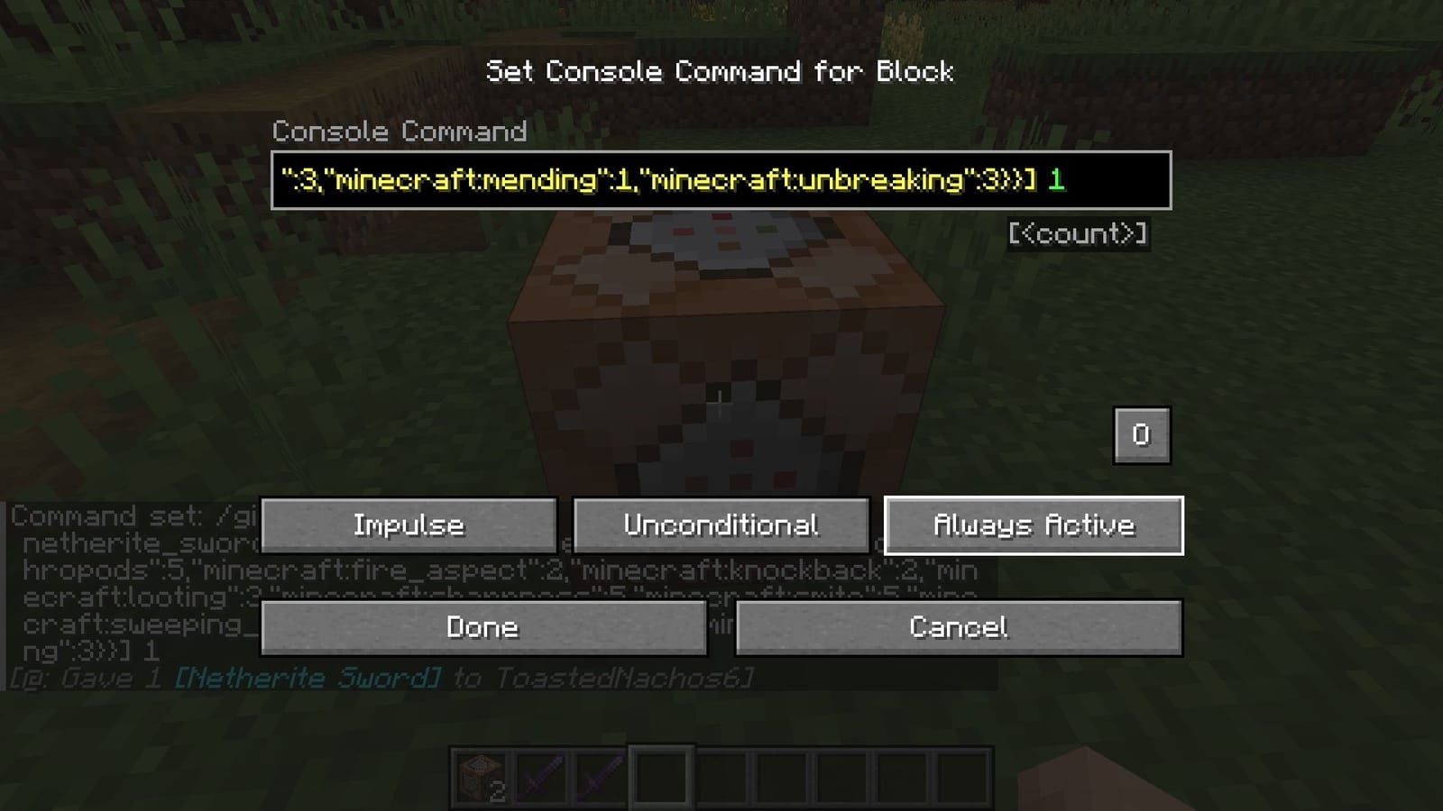 What is the Minecraft command for a sword with all enchantments?