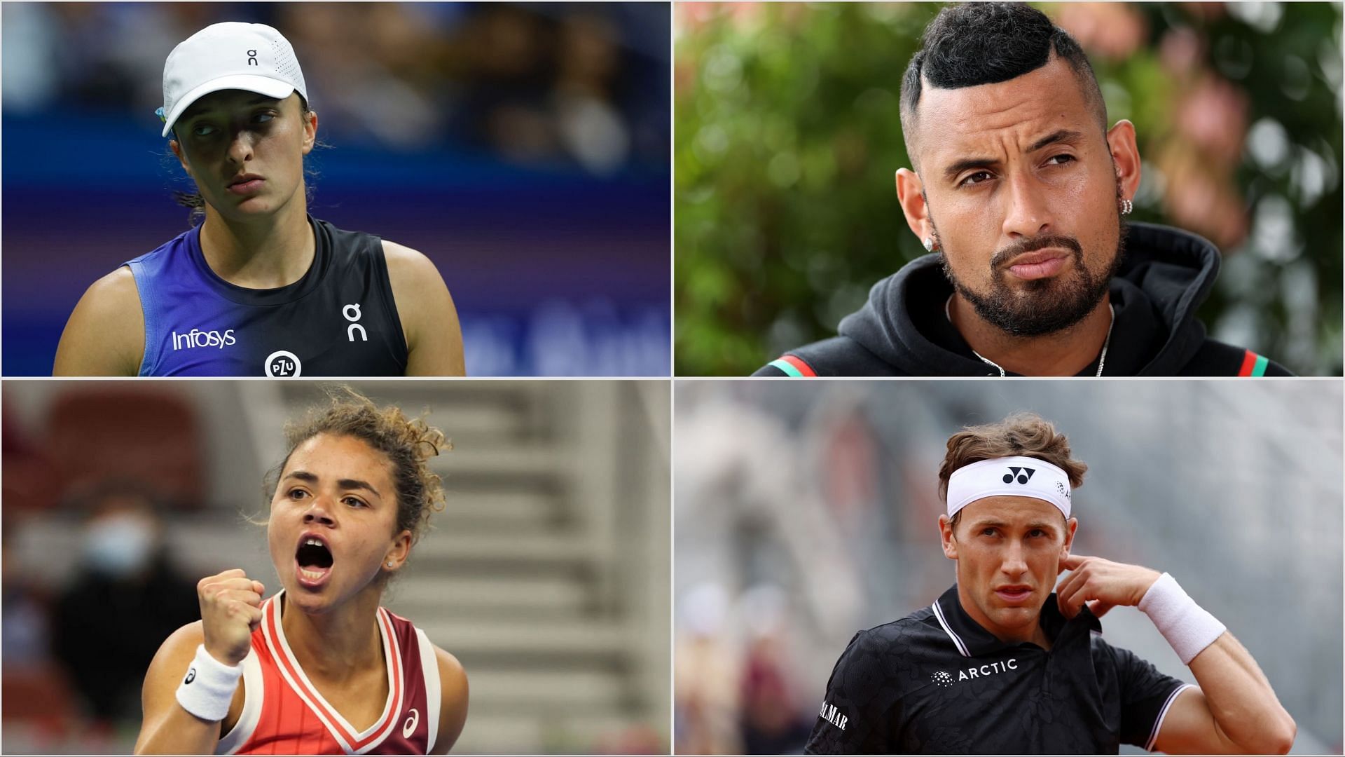 Iga Swiatek (top left), Nick Kyrgios (top right), Jasmine Paolini (bottom left), Casper Ruud (bottom right), Sources: Getty 