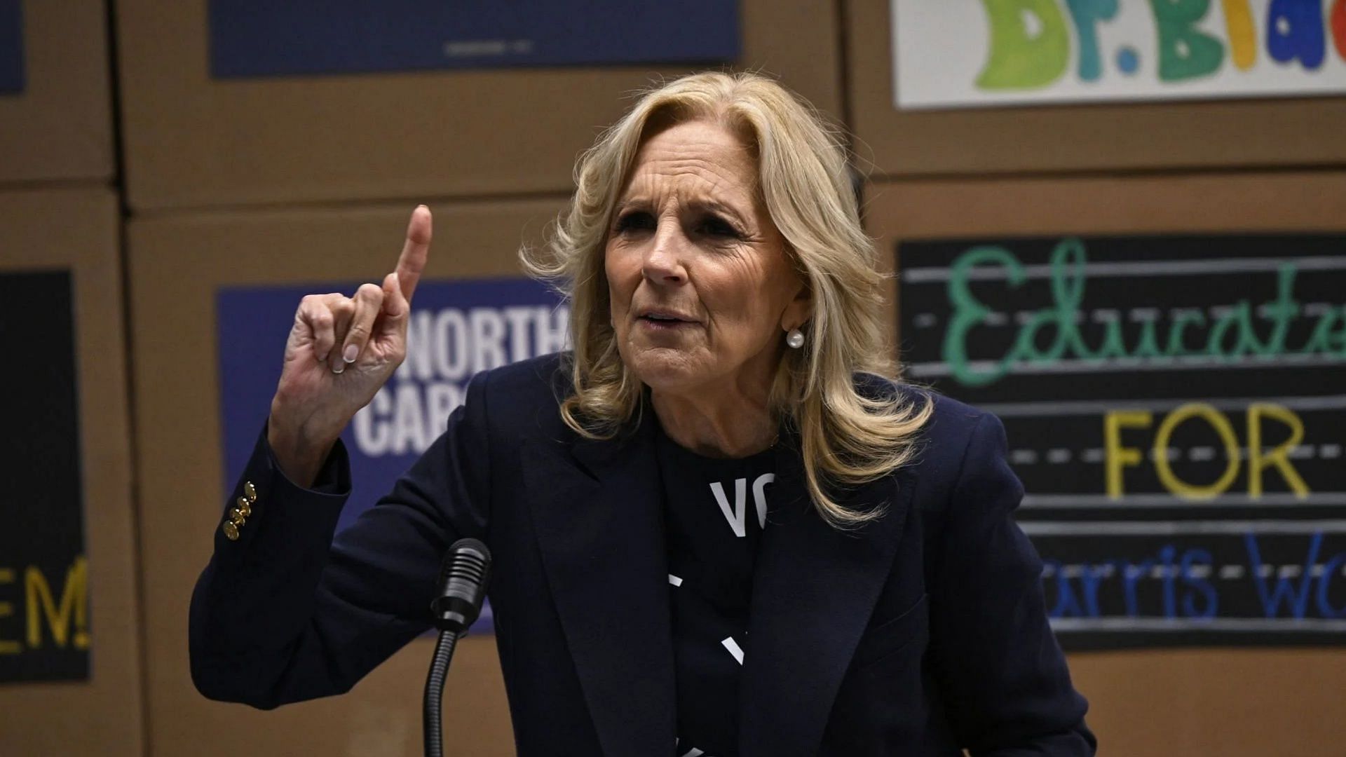 Jill Biden wore a red outfit to cast her vote (Image via Getty)