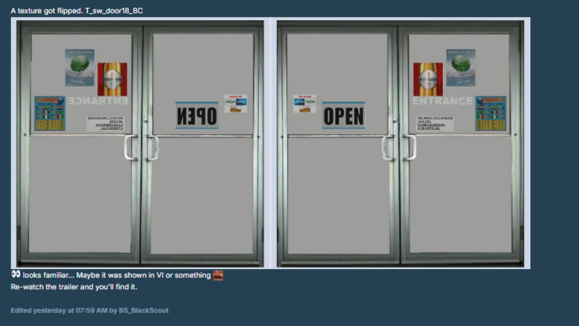 BS_BlackScout&#039;s post regarding the door sign texture in question (Image via GTAForums || Rockstar Games)