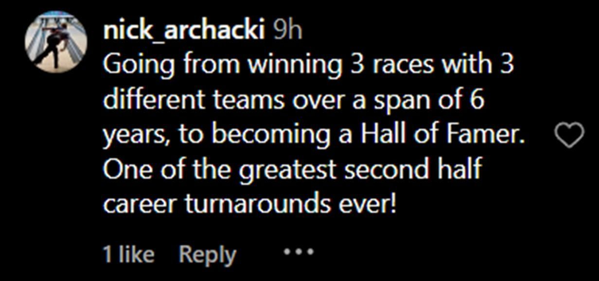 A fan wrote, highlighting Truex Jr.&#039;s skills (Source: @nascar on Instagram)