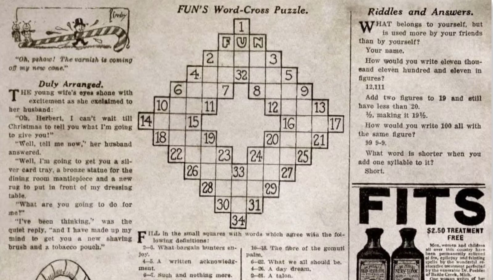 First crossword puzzle (Source: YouTube)