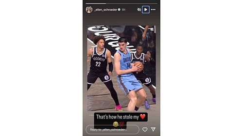 Ellen Schroder posts a clip of her husband Dennis Schroder stealing the ball from Zach Edey. Photo Credit: Ellen Schroder IG account