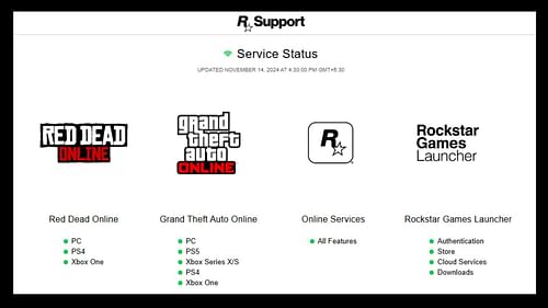 Here's what Rockstar's Service Status website looks like (Image via Rockstar Games)