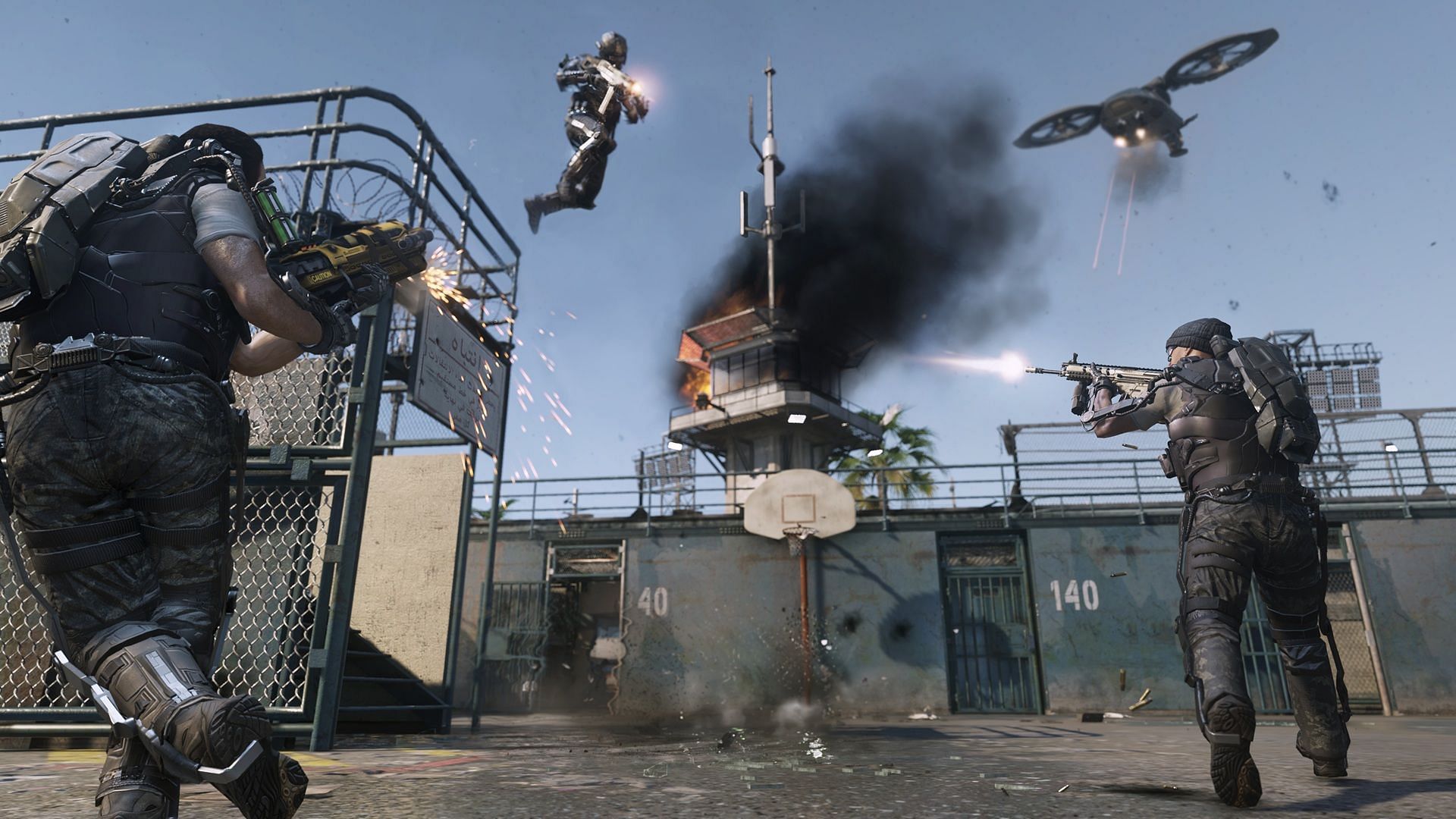 Three Operators fighting in Call of Duty with a Hovercraft flying on top