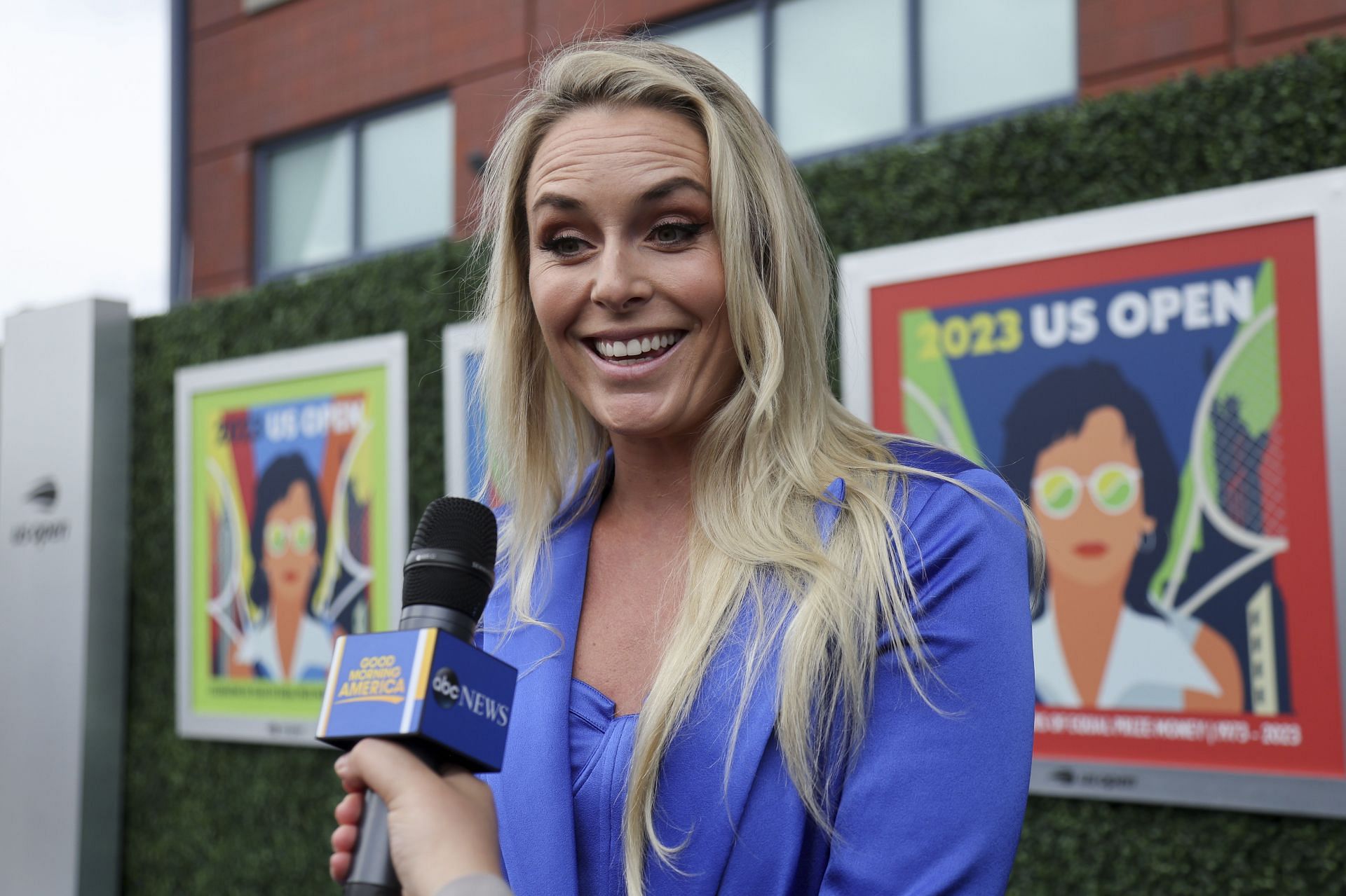 Celebrities Attend The 2023 US Open Tennis Championships - Lindsey Vonn speaking during an interview (Source: Getty)