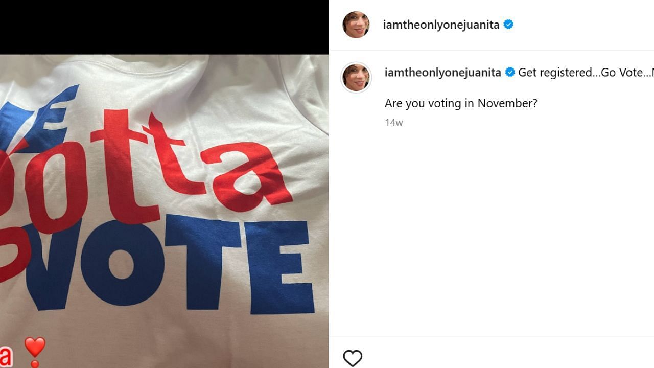 Vanoy has been pushing people to vote for months. [photo: @iamtheonlyonejuanita/IG]