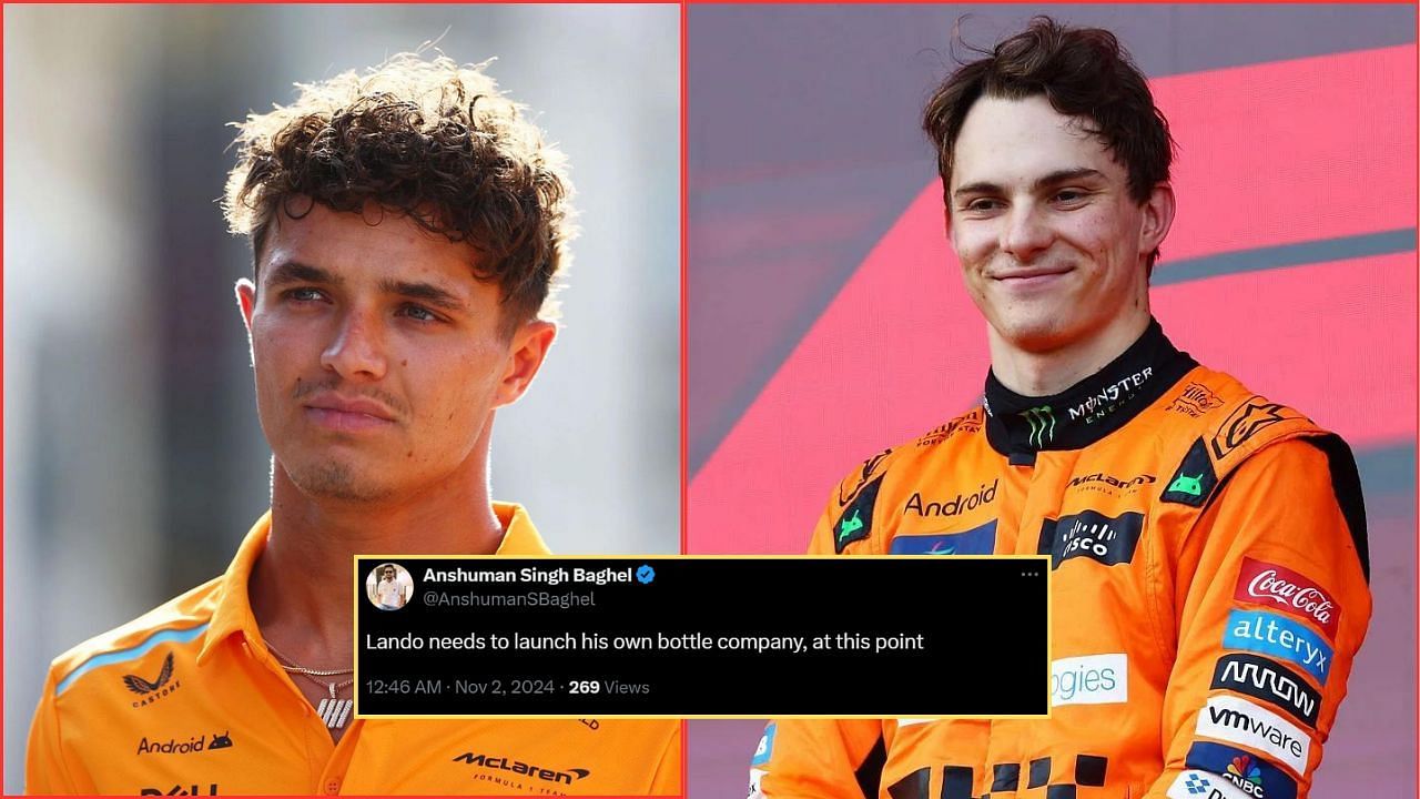 In Picture: Lando Norris and Oscar Piastri (L-R). Credit: Getty Images. Fan reaction by x.com/AnshumanSBaghel