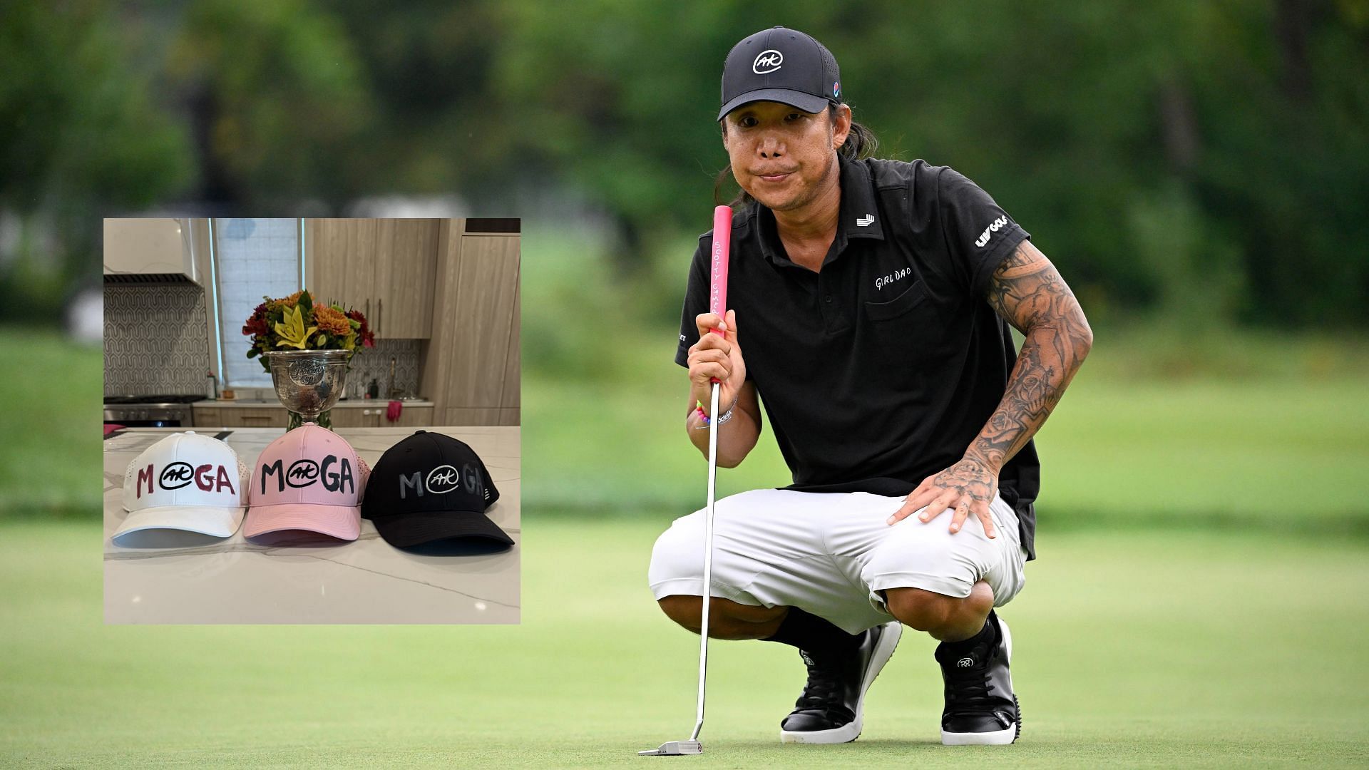 Anthony Kim customises his own caps to show support for Donald Trump (Images via Imagn and @AnthonyKim_Golf/X)