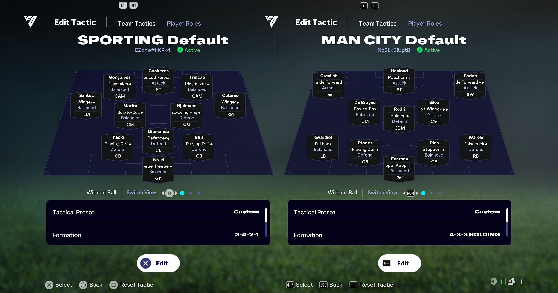 Sporting vs Manchester City preset tactics (Image via EA Sports)