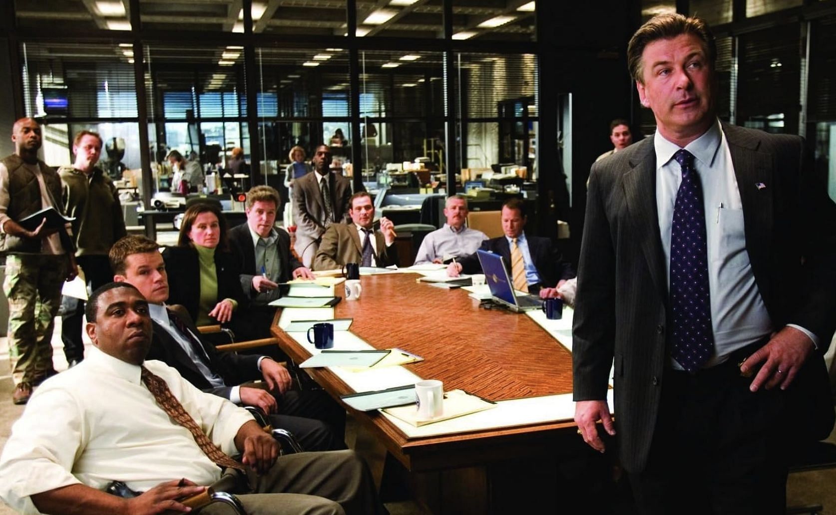 Alec Baldwin, Matt Damon, and Joseph Oliveira in The Departed (Image via Warner Bros. Pictures, Plan B Entertainment)