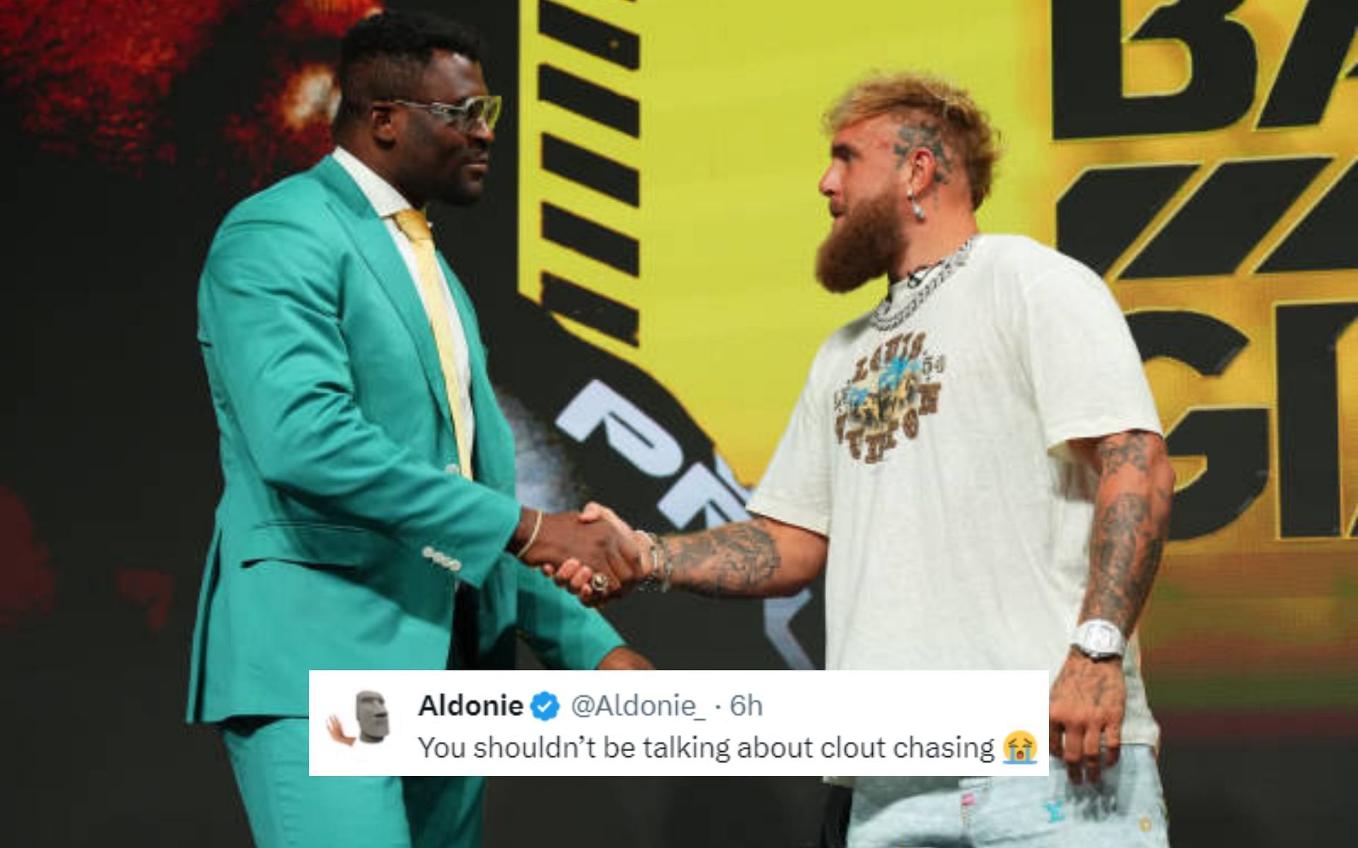 Fans react to Jake Paul (right) taking an aim at Francis Ngannou (left). [Image courtesy: Getty]