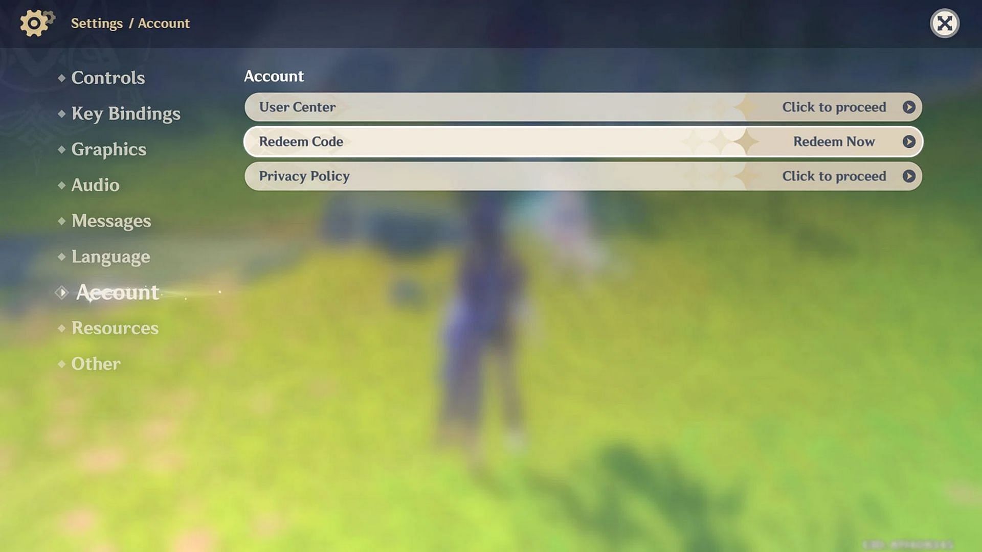 Redeem the codes from Settings (Image via HoYoverse)