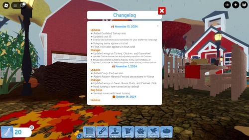 In-game update log (Image via Roblox)