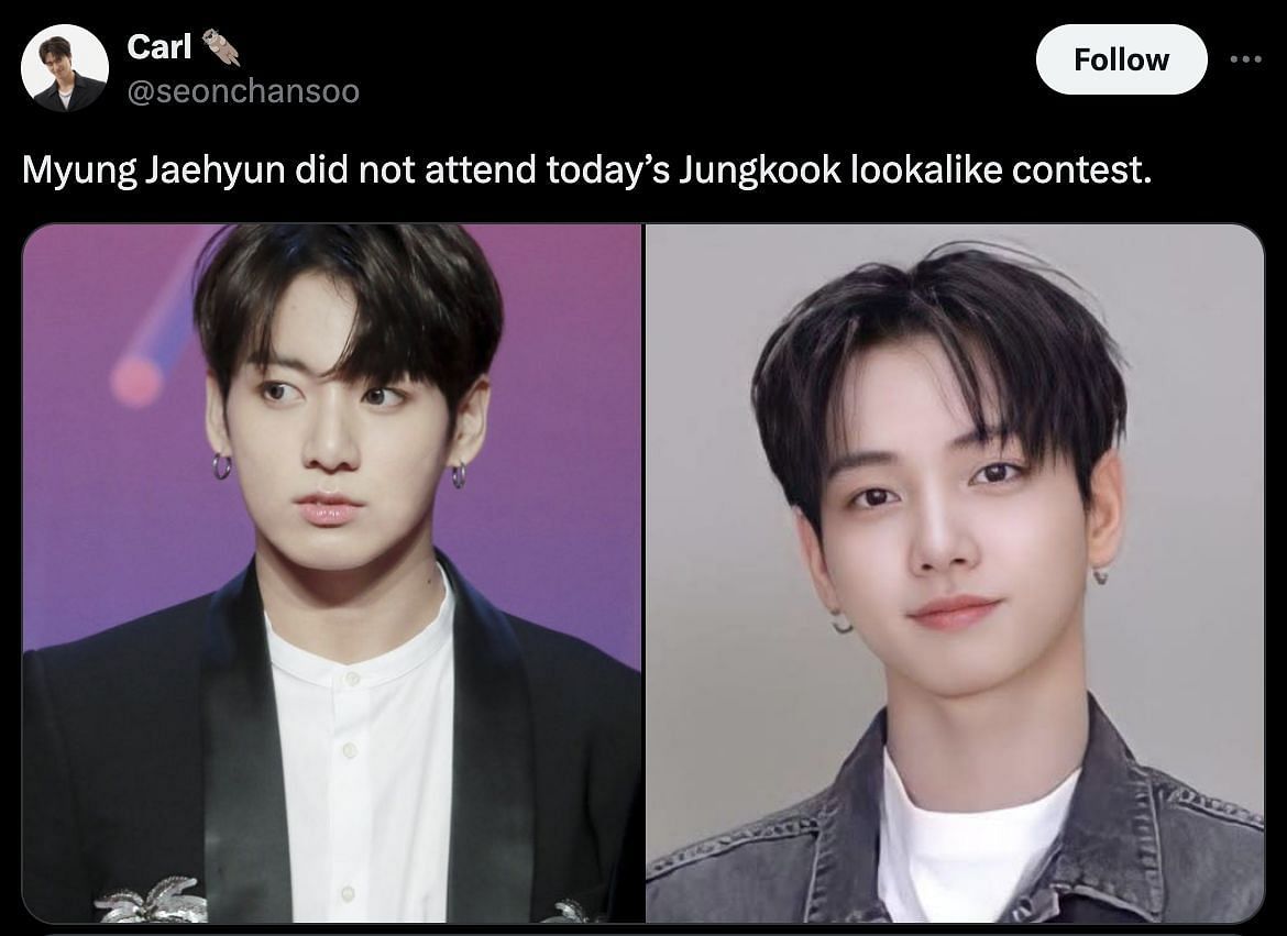 A fan reacts to BTS Jungkook lookalike contest (Image via X)