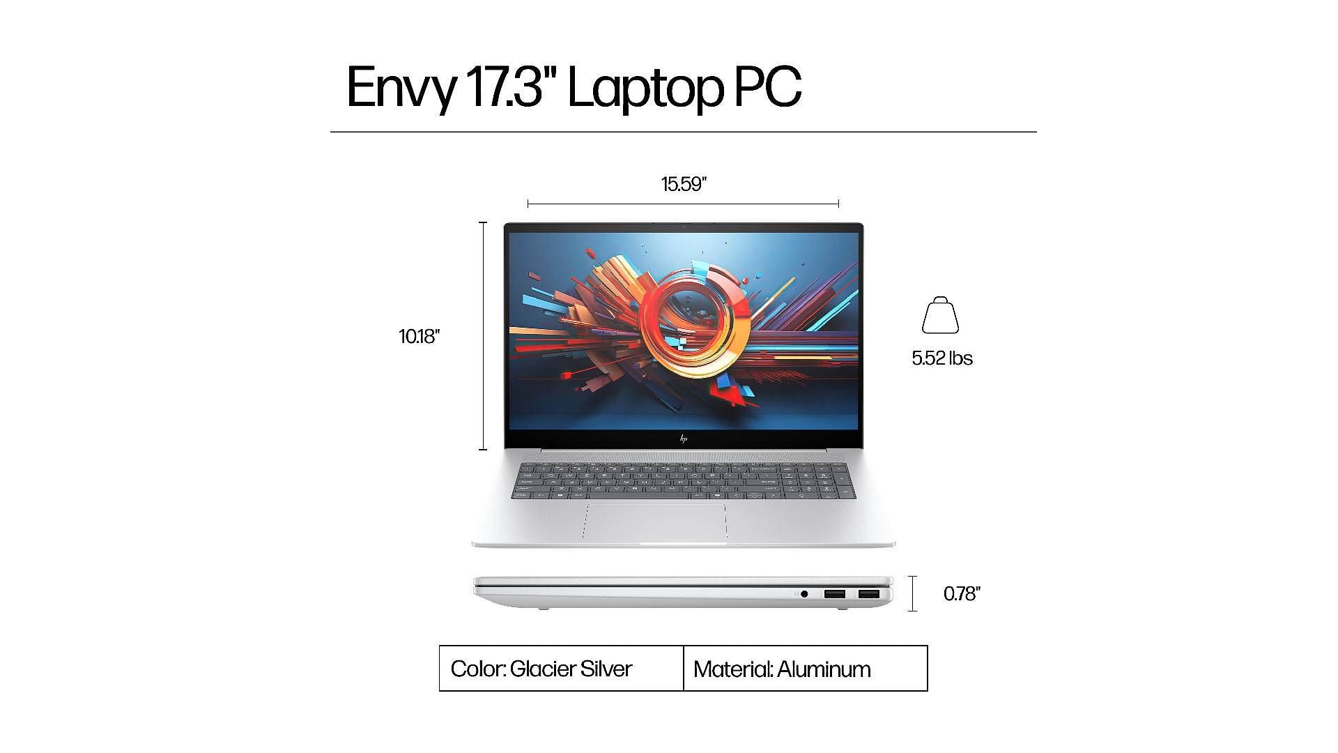 The dimensions of the HP Envy 17 (Image via HP)