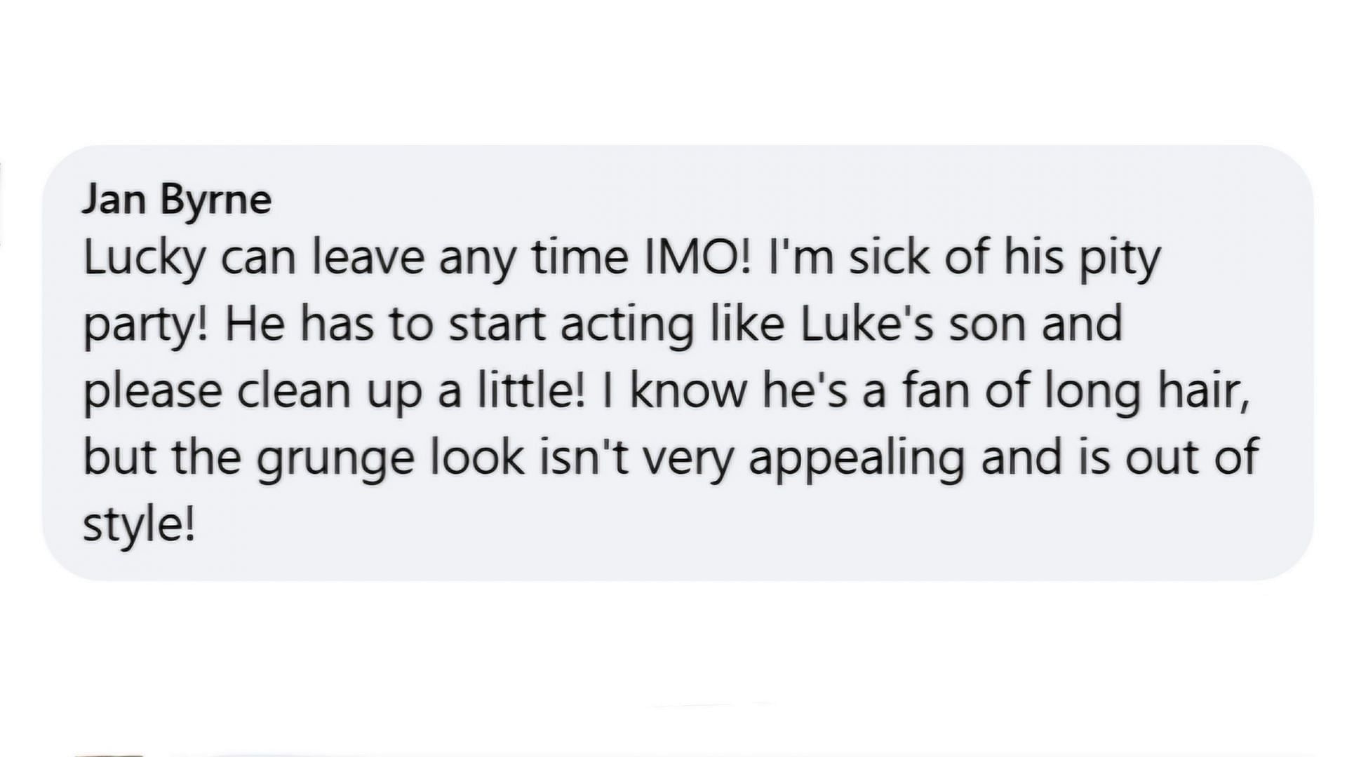 A fan expressing their views on this side of Lucky Spencer (via General Hospital / Facebook)