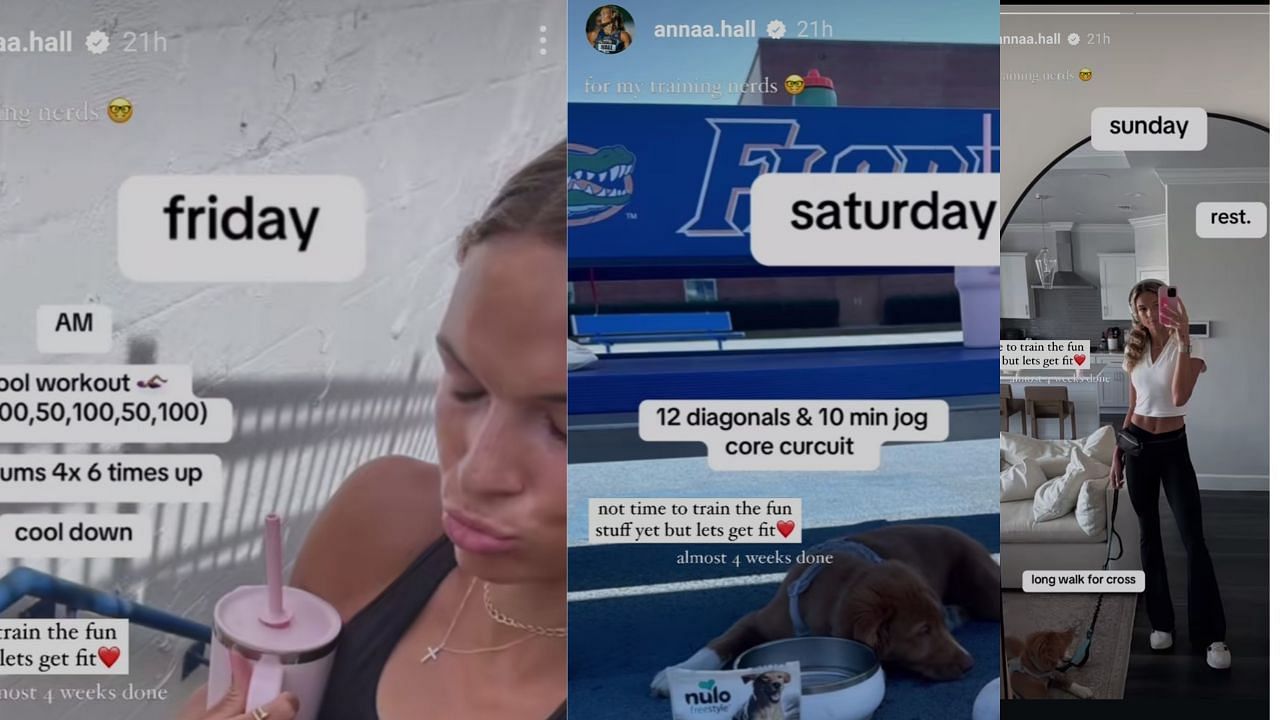 Hall&#039;s Friday, Saturday, and Sunday routine (Images via: Hall&#039;s Instagram stories)