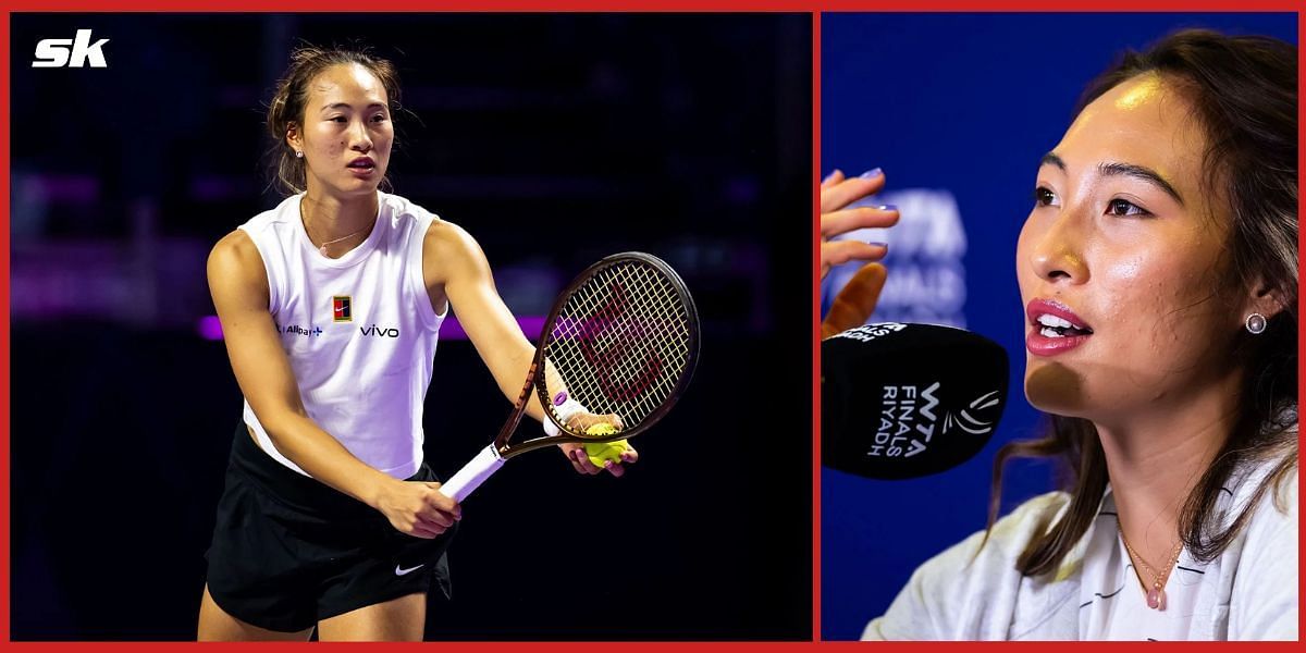 Zheng Qinwen practicing at the WTA Finals (Source: Getty)