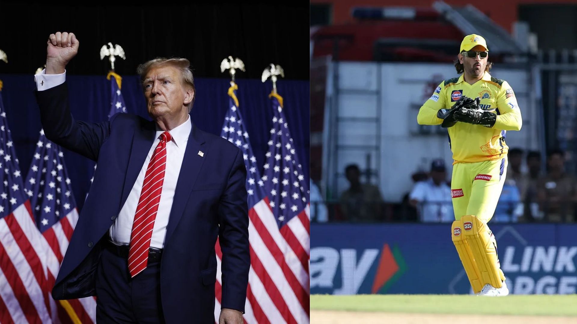 US President Donald Trump (Left); Former India and CSK Captain MS Dhoni (Right)