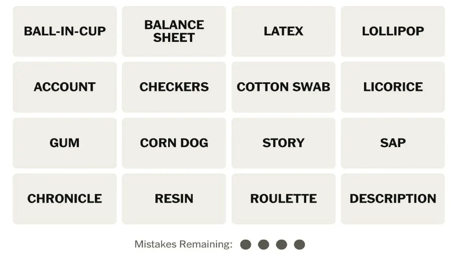 All words for NYT Connections today (Image via The New York Times) 