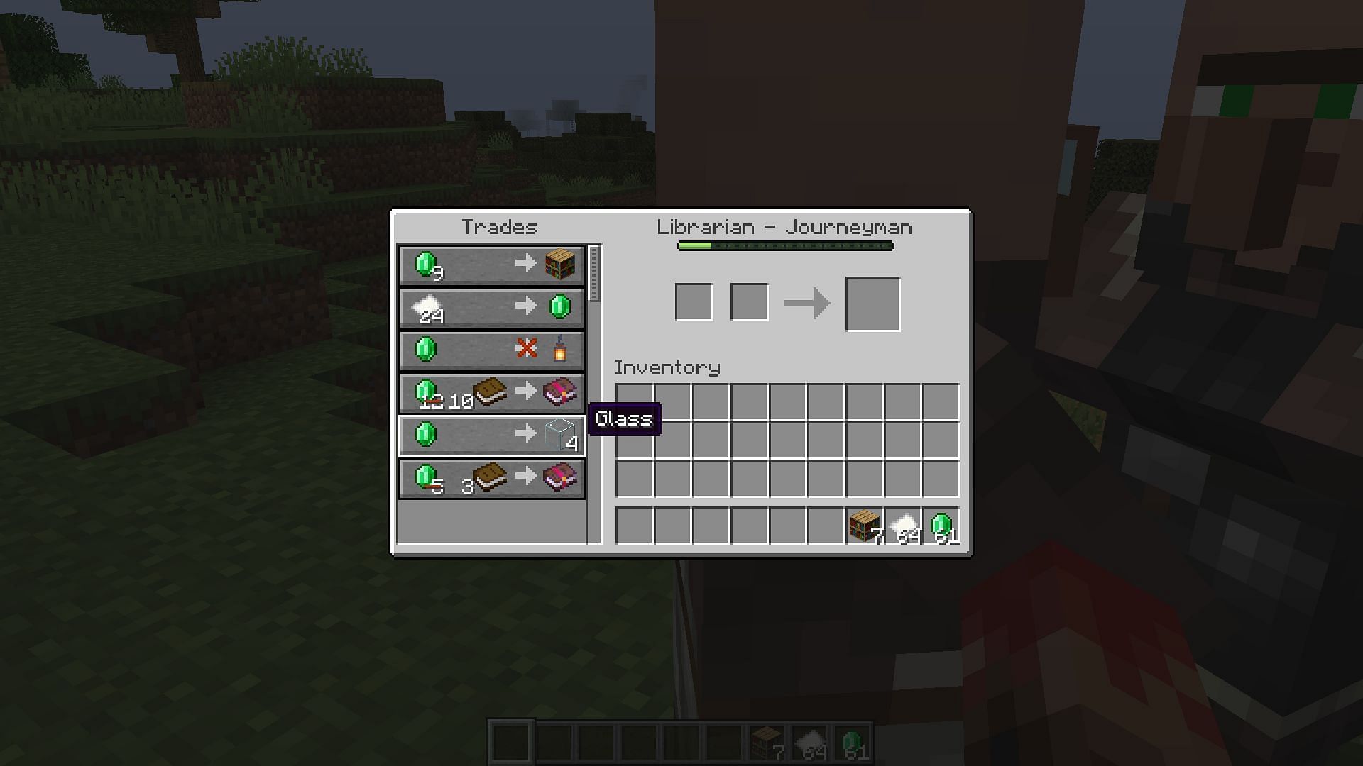 Glass blocks can be bought from a journeyman librarian villager (Image via Mojang Studios)