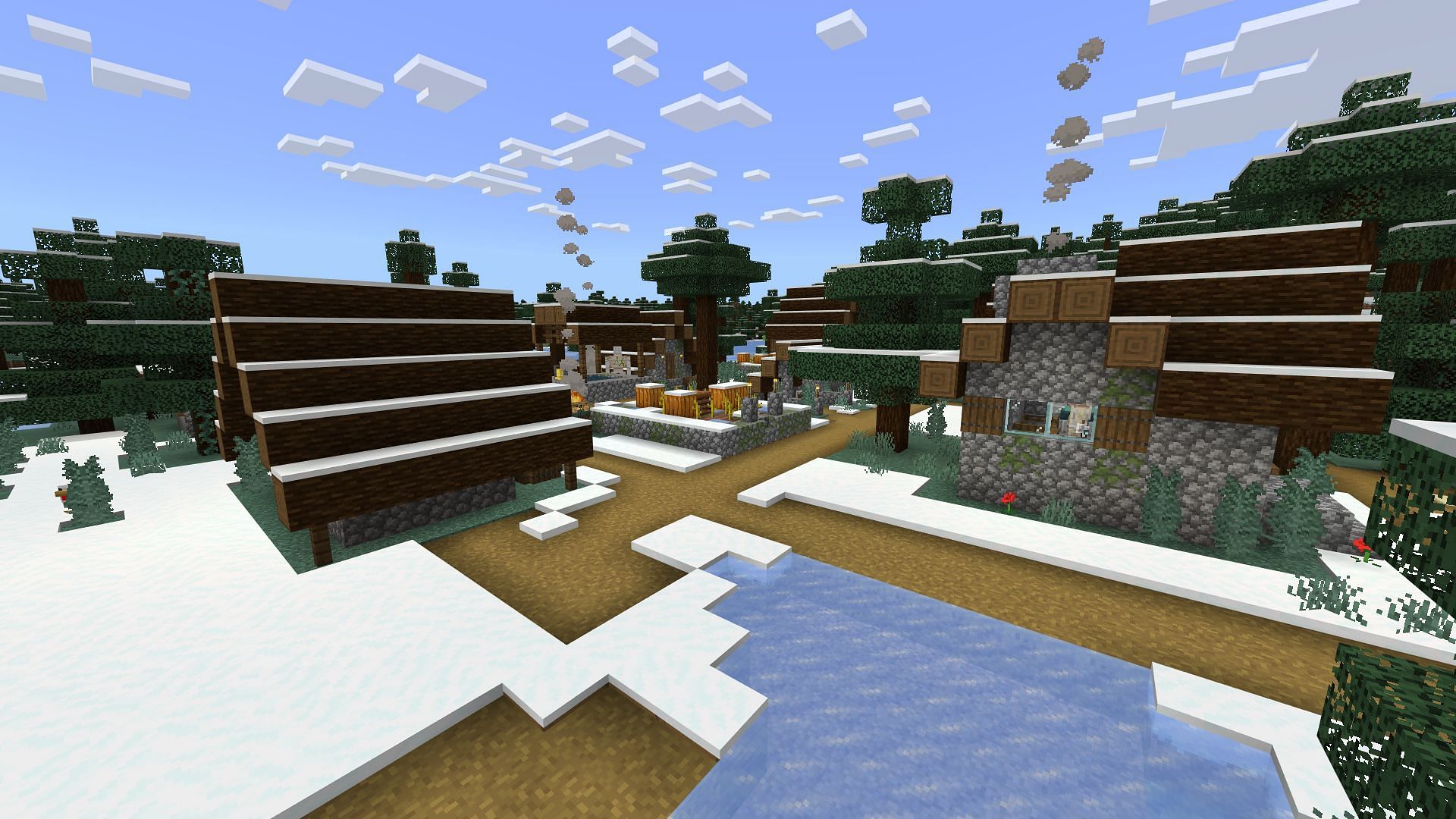 The village is located in a beautiful snowy area (Image via Mojang Studios)