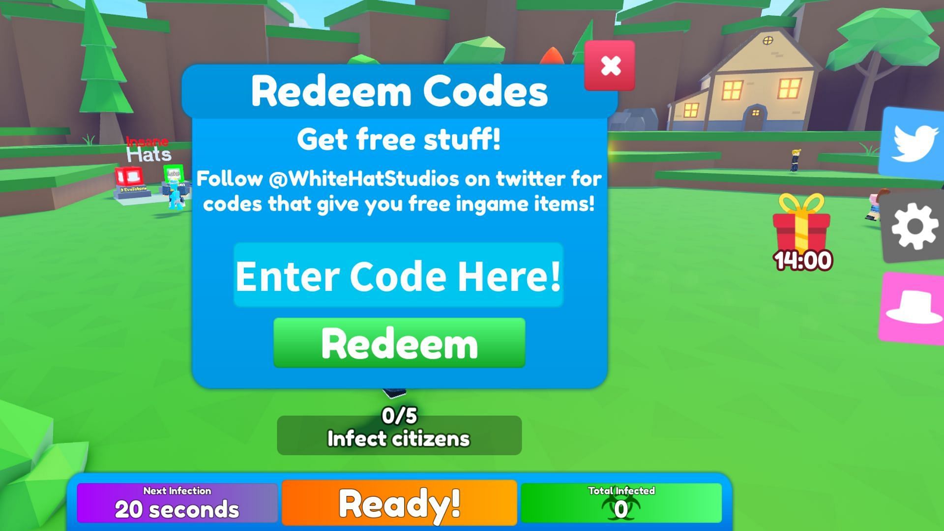 Redeem codes in Virus Simulator through this textbox (Image via Roblox)