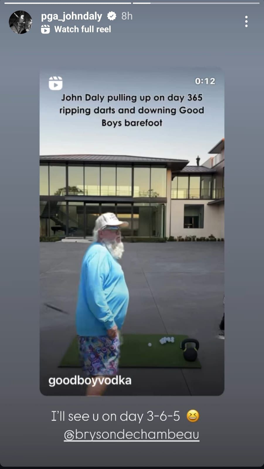 Still from John Daly&#039;s Instagram story/@pga_johndaly