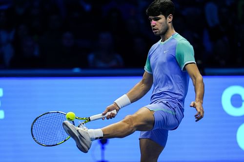 Carlos Alcaraz during his ATP Finals match against Alexander Zverev (Image Source: Getty