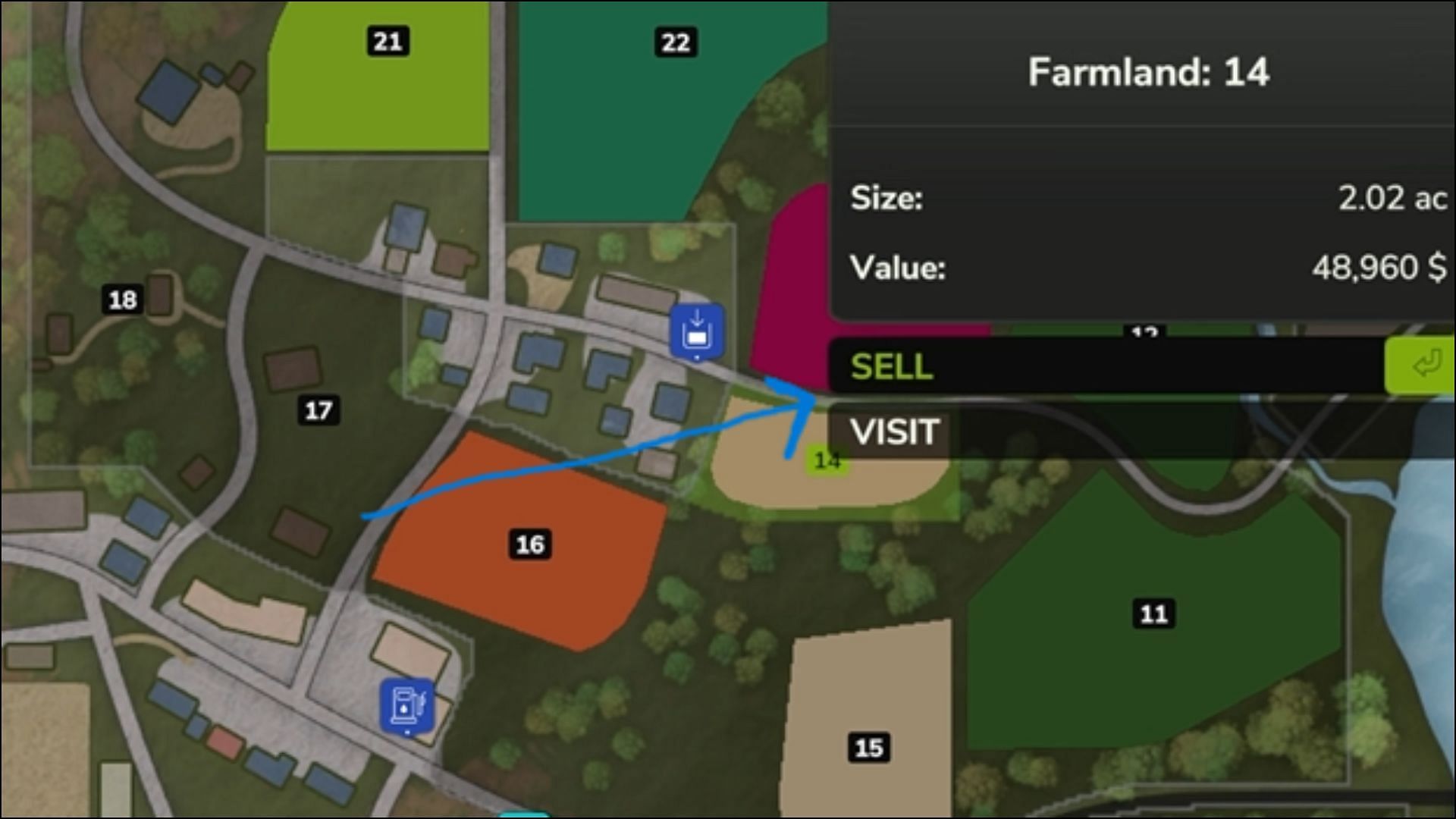 Selling land in FS 25 (Image via Giants Software)