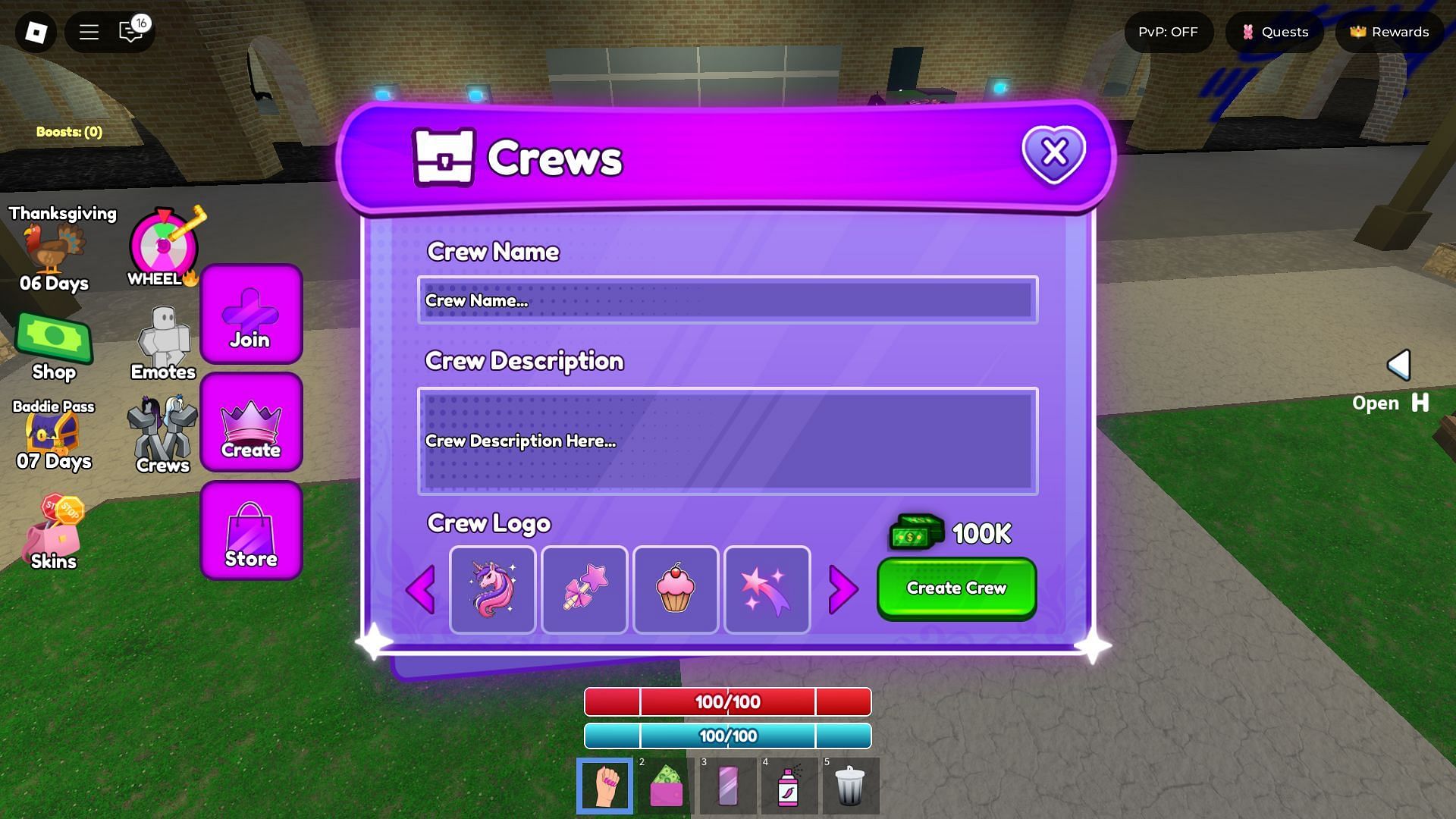 Crew creation screen (Image via Roblox)