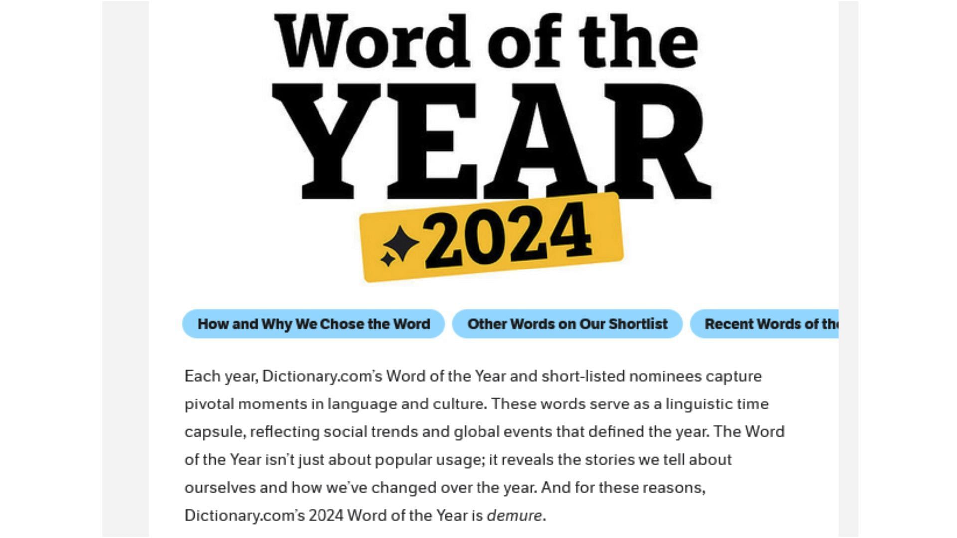 The site announced the Word of the Year (Image via Dictionary.com)