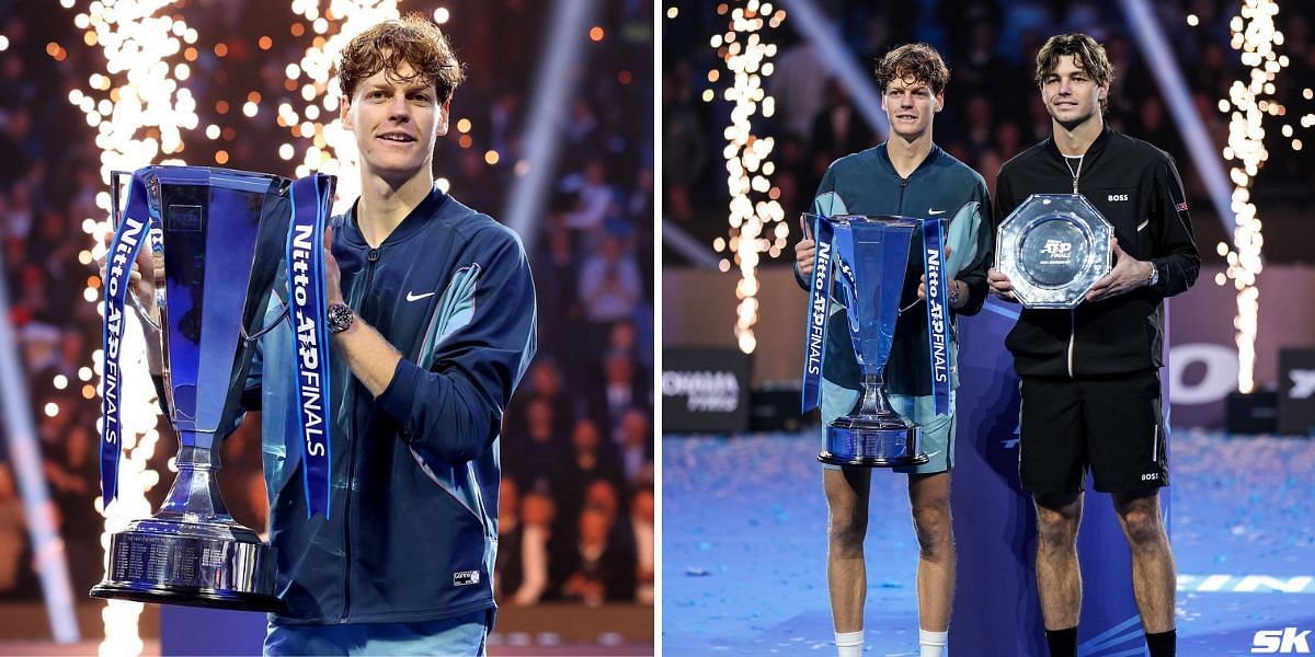 Jannik Sinner (L) with Taylor Fritz (R) at ATP Finals 2024 [Image Source: Getty Images]