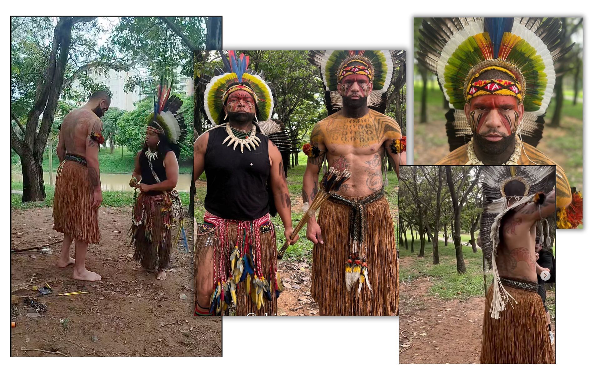 Alex Pereira with his Pataxo tribe in an Indigenous ceremony