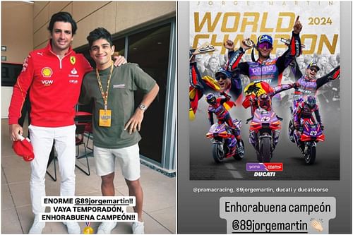 Fernando Alonso and Carlos Sainz congratulate Jorge Martin on becoming the 2024 MotoGP world champion (Image via Instagram/fernandoalo_oficial || Instagram/carlossainz55)