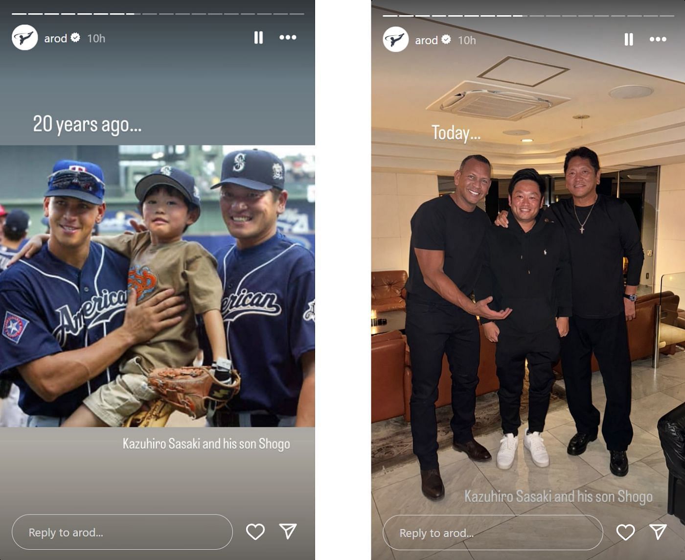 Alex Rodriguez recreates the photo with Sasaki and his son Shogo (credit: arod/Instagram)