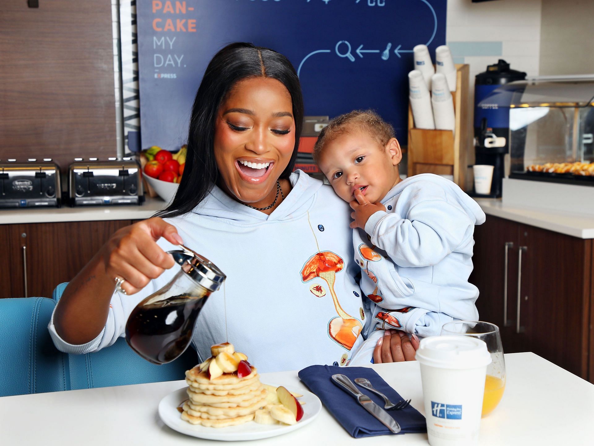 Holiday Inn Express Celebrates National Pancake Day with Keke Palmer and Son - Source: Getty