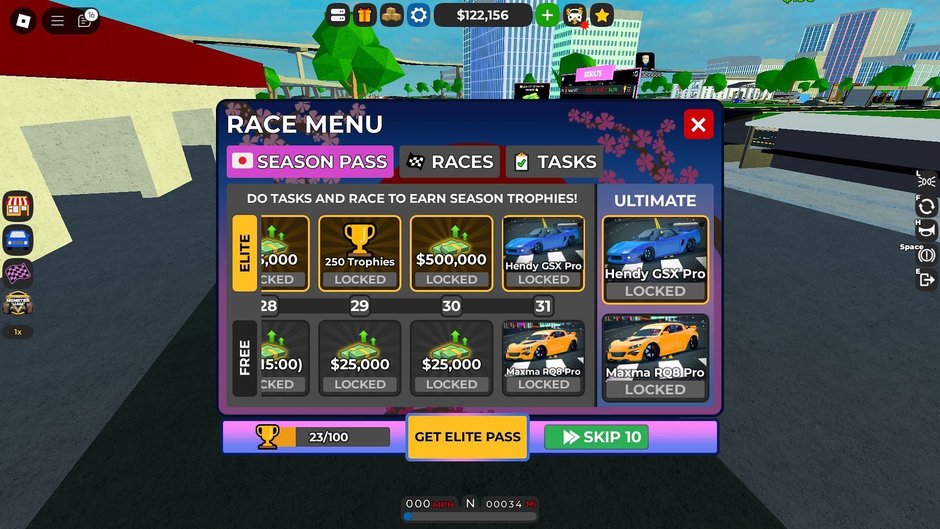 Complete the Season Pass to get new cars (Image via Roblox)