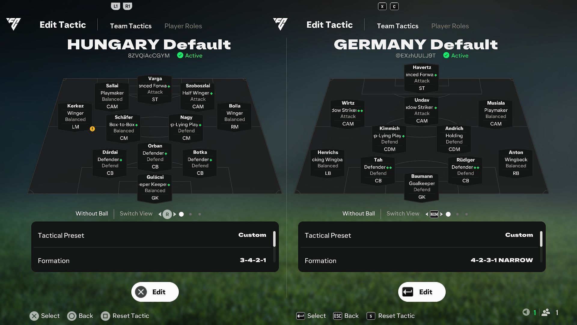 Hungary vs Germany: Player Role comparison (Image via EA Sports)