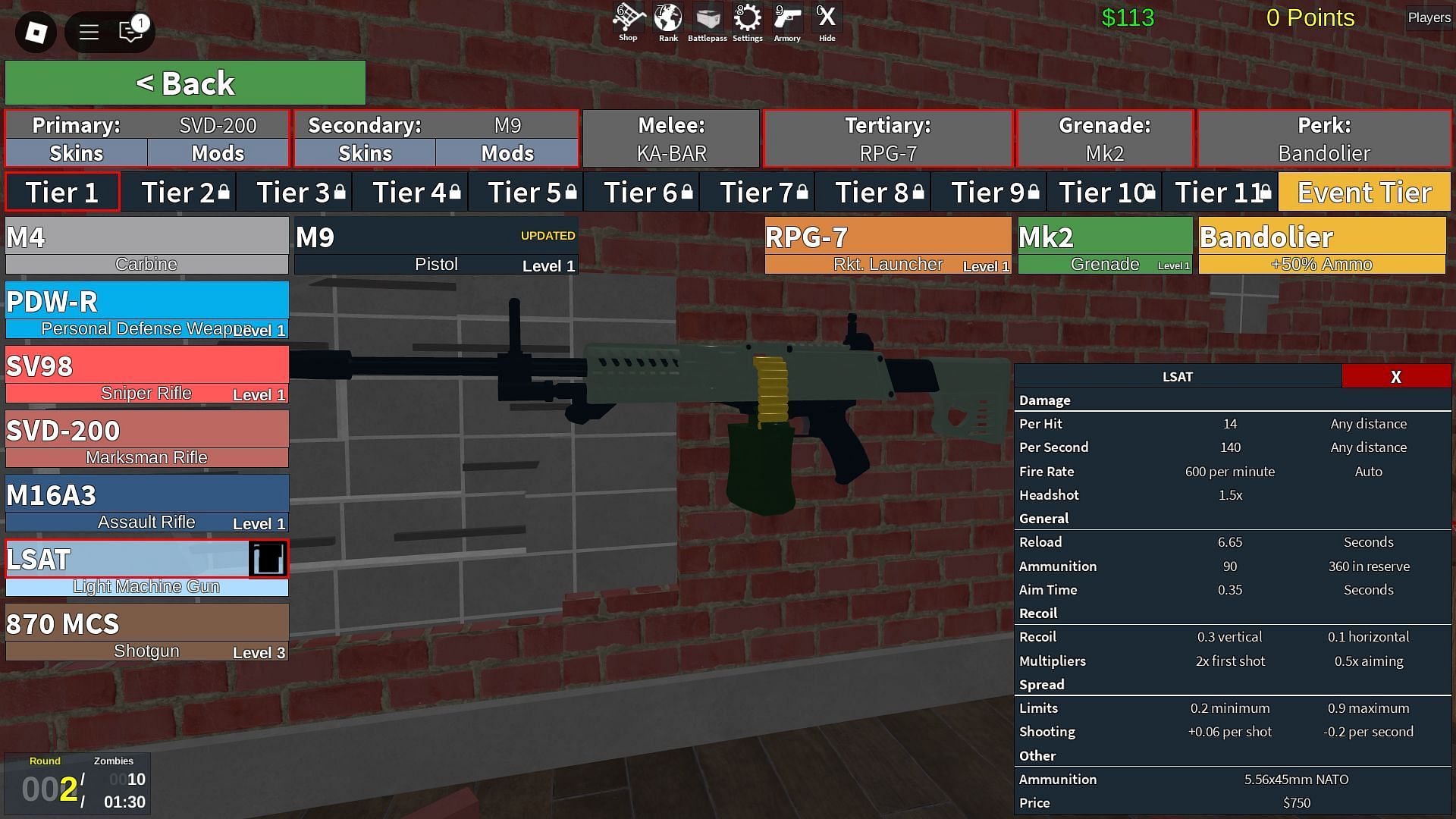 Selection of weapons (Image via Roblox)